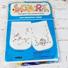 vtg stamped for embroidery kit w thread dresser scraf part done