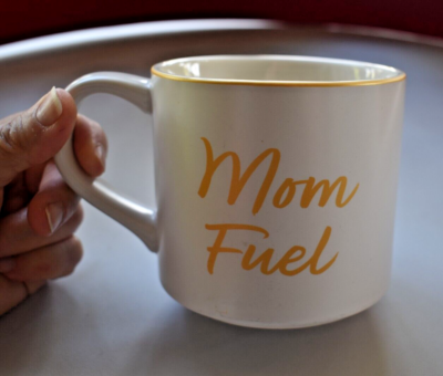 Coffee Tea Mug "MOM FUEL" by PARKER LANE Cup 16oz Stoneware Gold on Ivory  Gift | eBay