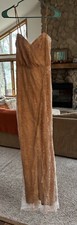 Beige & White Lace Size M Floor Length Prom Dress With Slit & Adjustable Straps