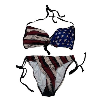 American Flag Bikini Swimsuit Distressed Style Cheeky Size S Patriotic USA