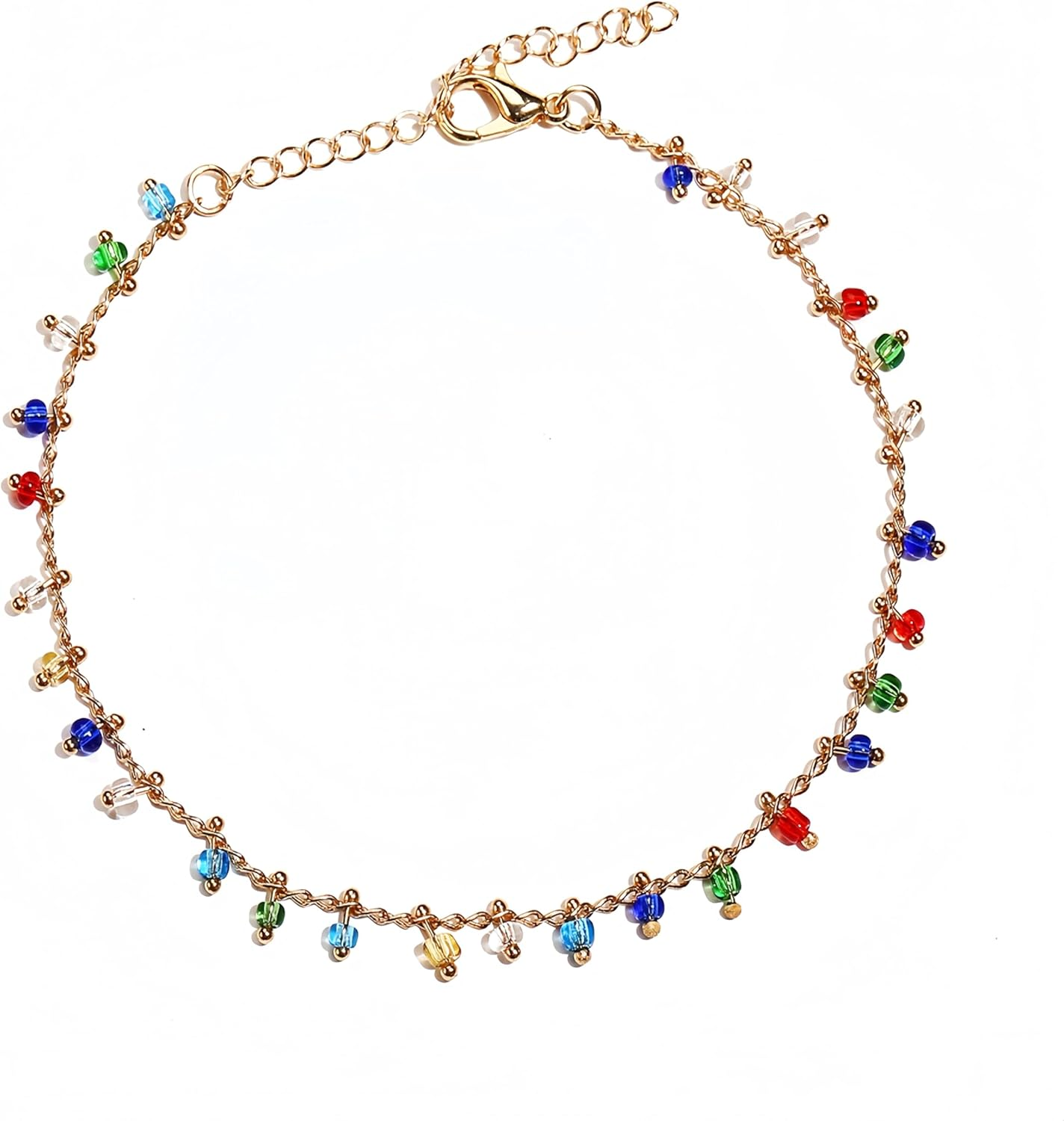 2Pcs 14K Gold Ankle Bracelets with Rhombus Charms for Women, 2 Layers