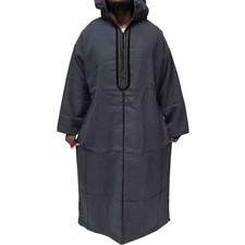 Men's Cashmere Wool Blend Thick Grey Long Sleeve Moroccan Thobe Jubba Djellaba