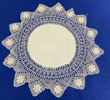 Vintage Round Doily, White, Cotton Center, Lace Edges