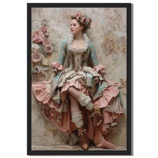 Rococo Lady Portrait Framed Canvas Print Vintage Wall Art Home Decor