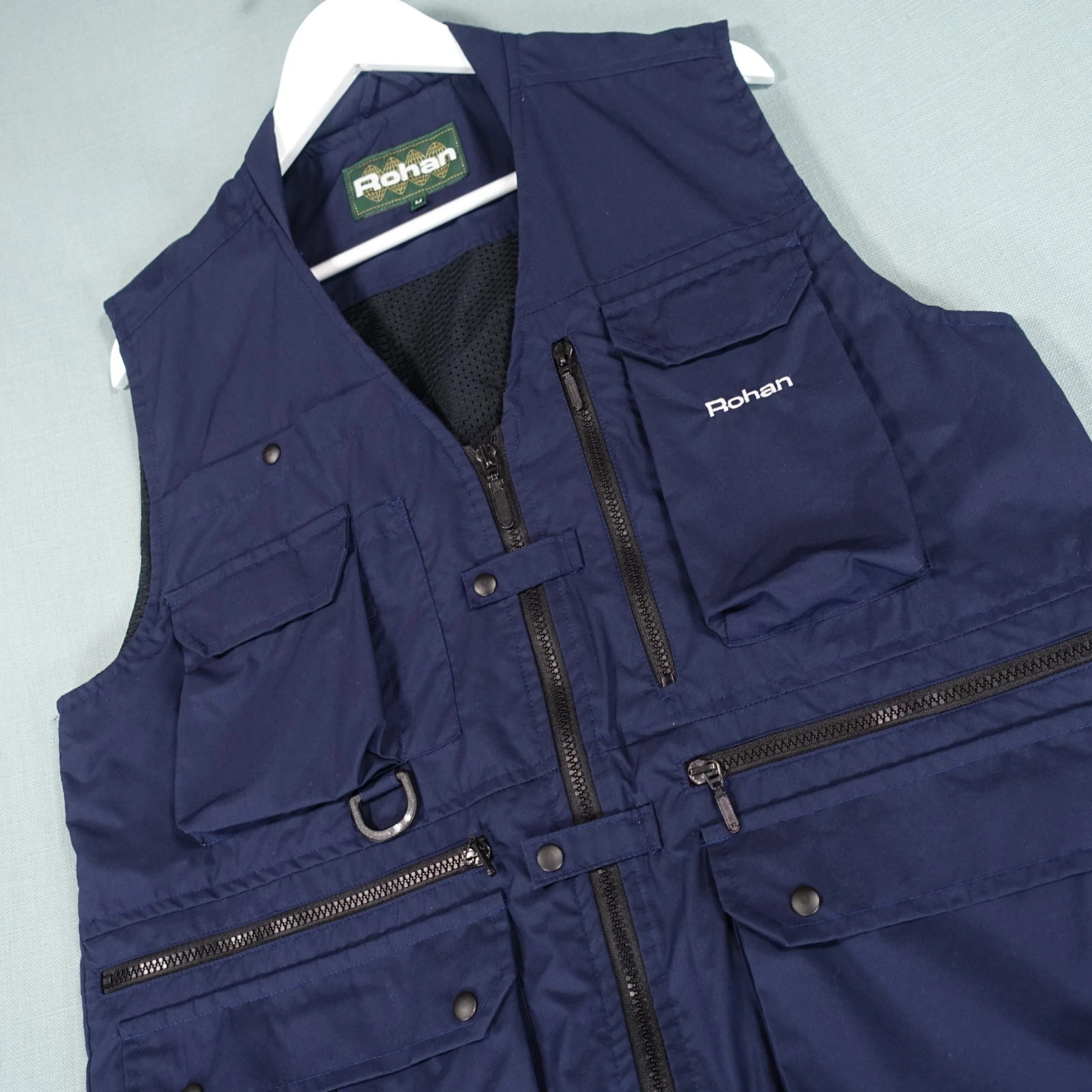 Vtg Rohan Gilet Vest Mens Medium Blue Utility Fishermen Outdoor Fishing Airlight