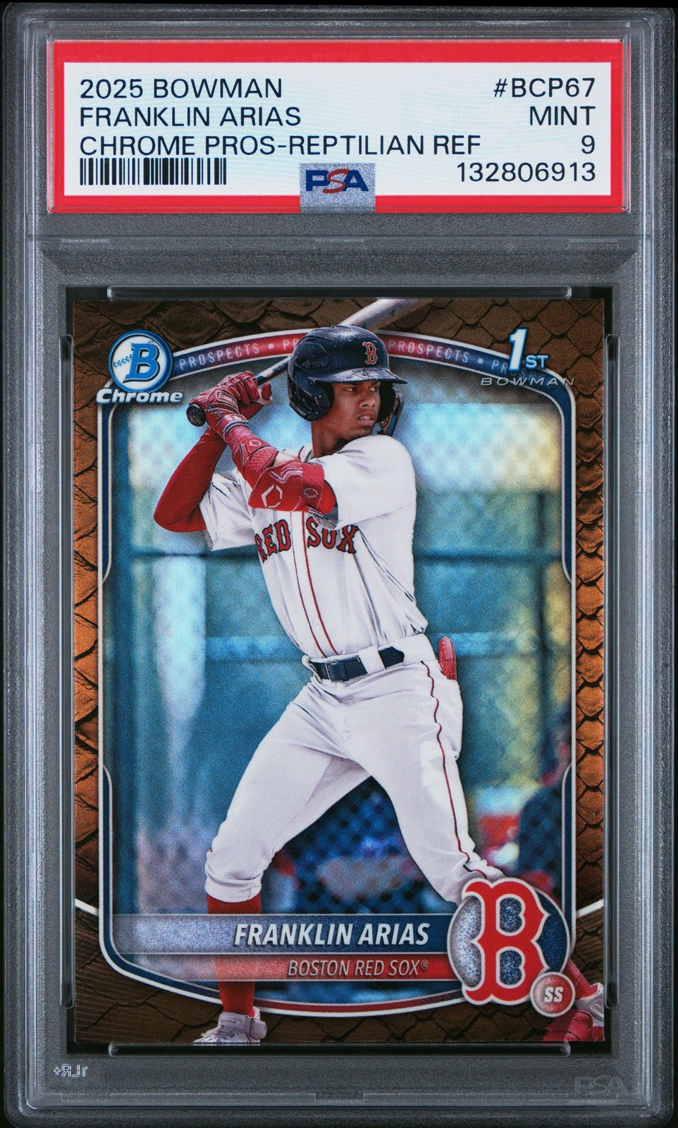 2025 Bowman #BCP67 Franklin Arias Chrome Pros-Reptilian Ref PSA 9