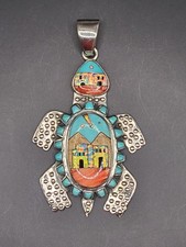 Navajo KENNETH JONES Sterling Silver Mosaic Turtle Pendant