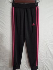 Adidas Athletic Joggers Black/Hot Pink Stripes Youth S 7/8 Cuffed Athleisure