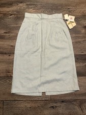 Vintage 35th and 10th Academia Blue and White Plaid Midi Pencil Skirt Size 5 NWT