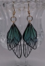 Butterfly Wing Earrings Green White Dangle Lightweight Fairy Boho Jewelry