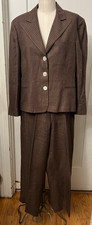 Vtg Lauren By Ralph Lauren Brown White Pin Striped Pant Suit Size 14  Jacket 16