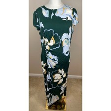 Reformation Frasier Lyra Floral Cap Sleeve Ruched Green Midi Dress Sz 16