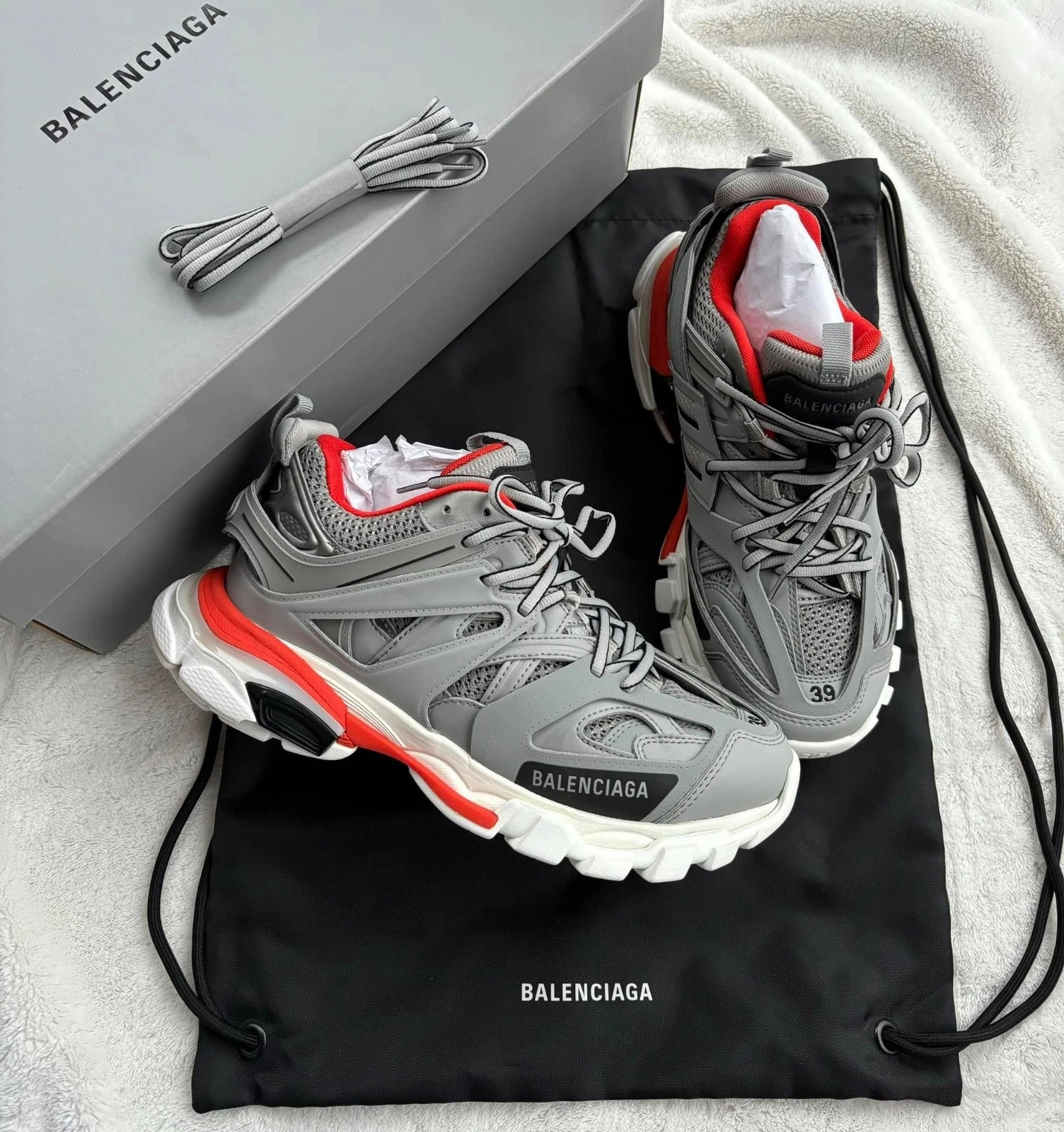 Balenciaga — Balenciaga Grey/Orange/White LED Track Sneakers - MSRP $1550 - New - Authentic