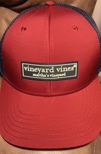 Vineyard Vines Hat Logo Box Patch Trucker Snapback Red/ Navy Mesh Back Cap