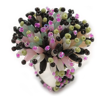 40 mm Durchmesser/Rosa/Schwarz/Grün Acryl/Glas Perle Gänseblümchen Blume Flex Ring - Größe