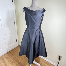 Alfred Sung Fit & Flare Cocktail Dress 10 Ebony Satin Elegant Romantic Y2K