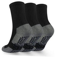 Kids Grip Soccer Socks Boys Basketball Crew Socks Medium 3 Pairs, Black