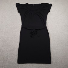 Talbots Dress Womens Small Black Short Sleeve Belted Rayon Spandex Knee Length