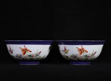 A Pair Rare Collectable Art Hand Painting Famille Rose Porcelain Butterfly Bowl