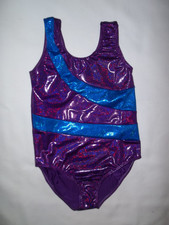 Girls 10-12 metallic iridescent leotard purple w/blue nip tween gymnastics