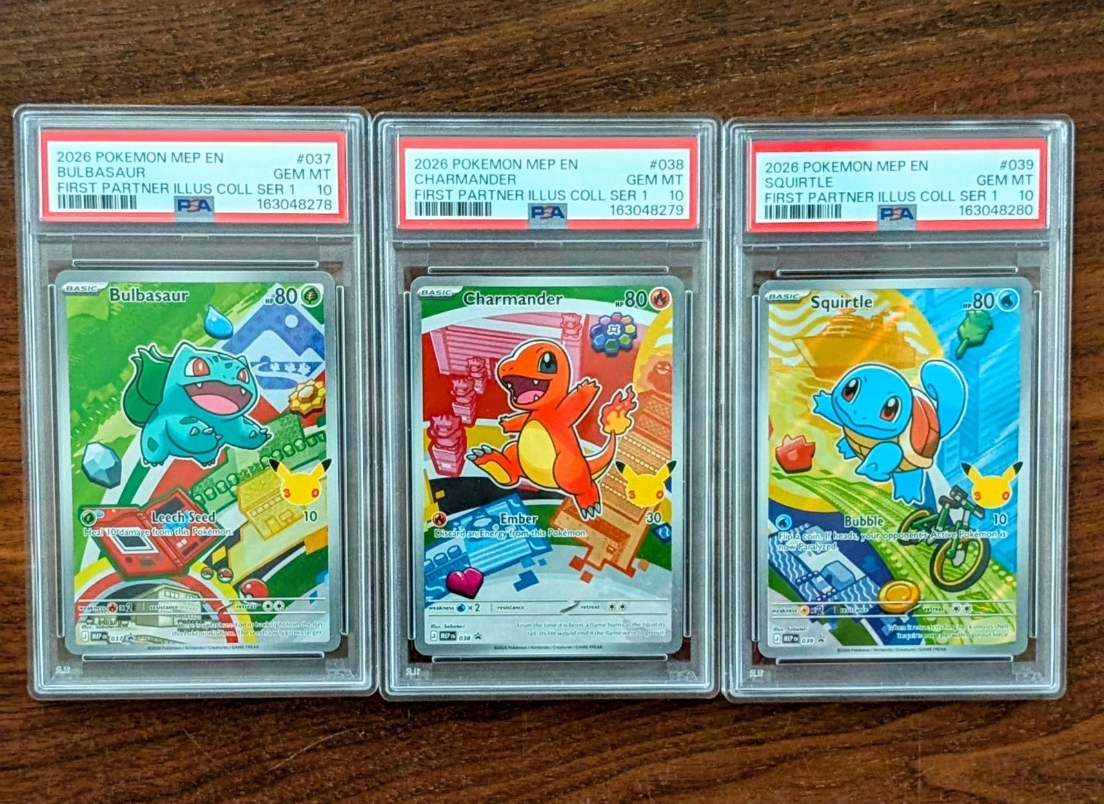 PSA 10 Sequential 037‑039 Kanto Starters First Partner Illustration Set