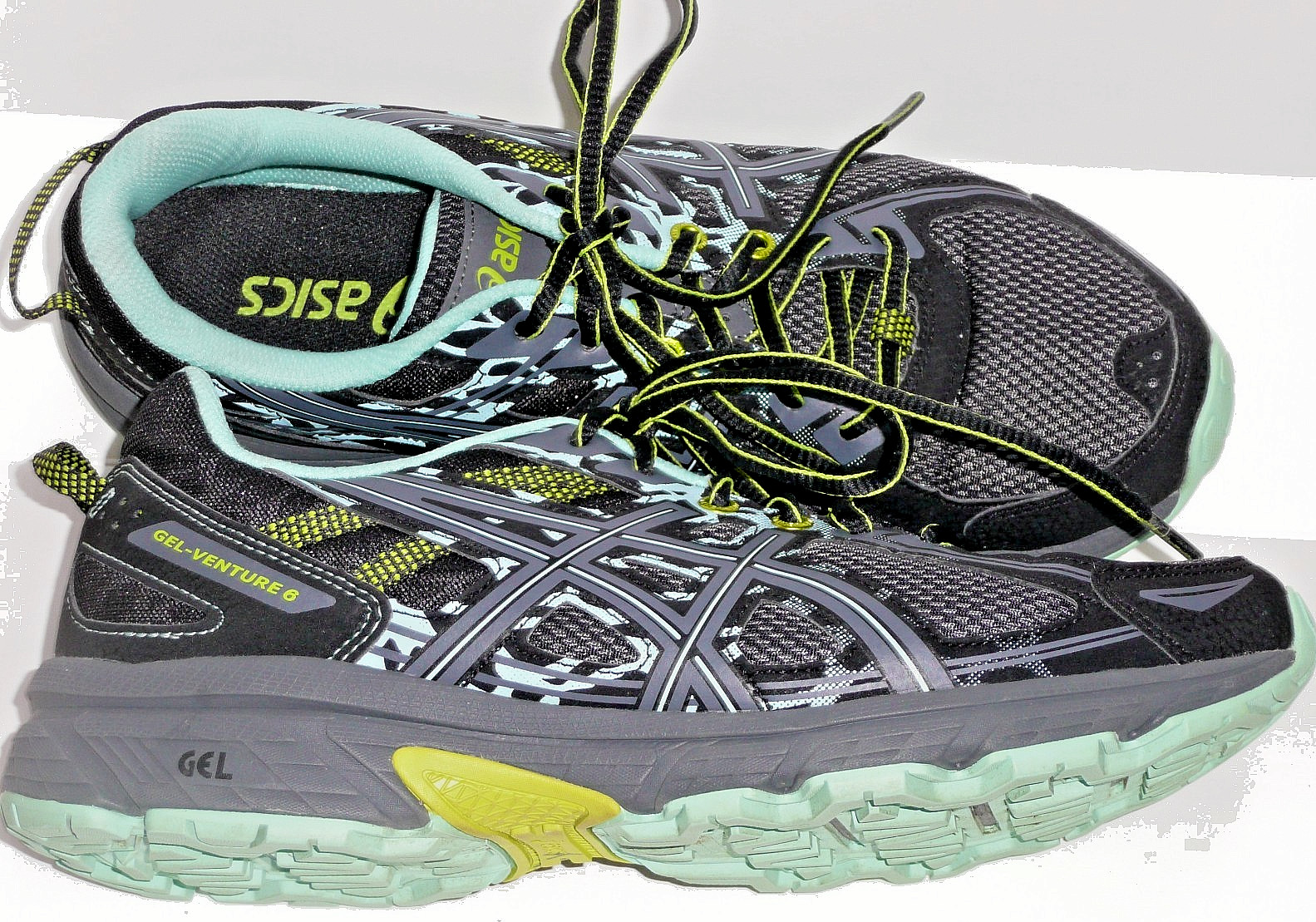ASICS GEL-Venture 6 Women's Size 9.5 Black Mint Athletic Running Shoes Sneakers