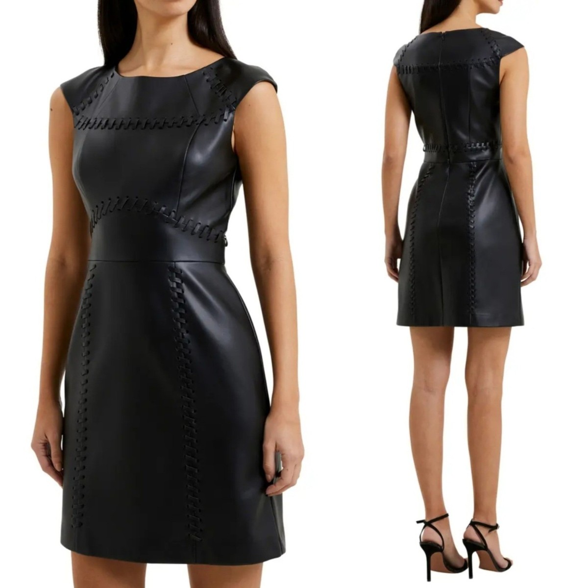 French Connection Crolenda Faux Leather Cap Sleeve Dress Size 6 | eBay