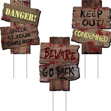 Halloween Decorations - 3 Pcs 17" x 13" Large Size Halloween Beware Stakes Ya...