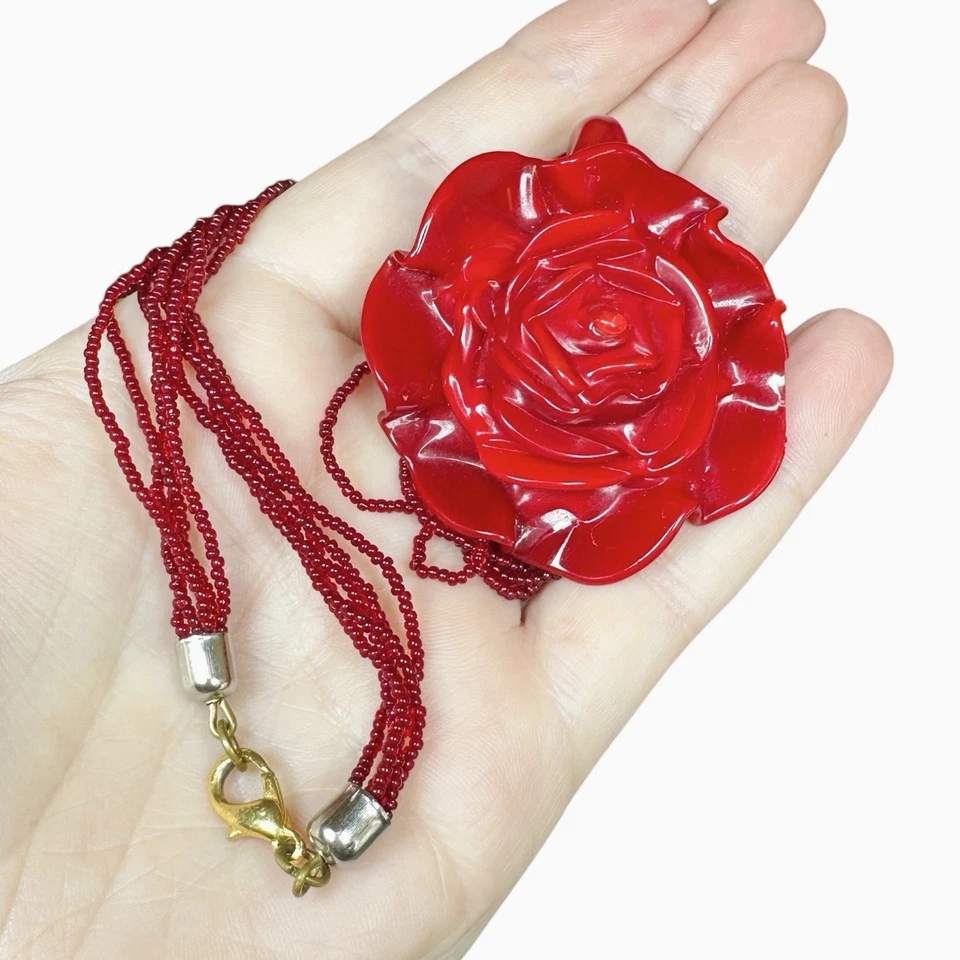 Collar de colección con colgante veneciano rosa roja signo de vidrio artístico de Murano con cuentas Foto 4 de 4