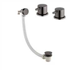 Bath Filler Waste Overflow w/ 2x Deck Side Valves Round Pop Up Gunmetal Grey