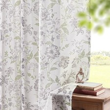 Grey Floral Curtains 84 Inches Long 2 Panels for Bedroom Rustic Country Farmh...