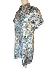 Tahari Women’s 100% Linen Button Up Dress In Blue Tropical Size Small
