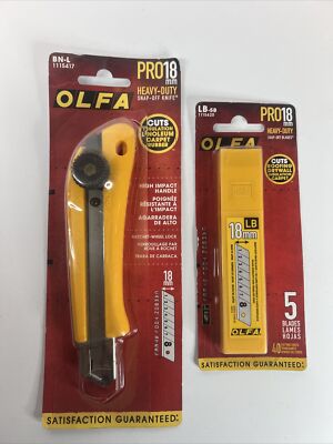 OLFA BN-L PRO 18MM HEAVY-DUTY SNAP-OFF KNIFE NEW  & (1) 5 Pack Of Blades