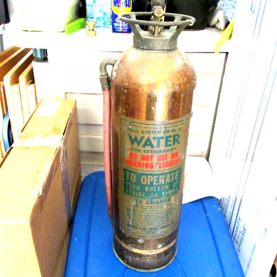 RARE BADGER WATER FIRE EXTINGUISHER  COPPER AND BRASS UNRESTORED  24 inches High