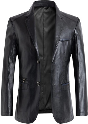 Black Leather Blazer Men 100% Lambskin Coat Size XS S M L XL XXL 3XL Custom Made