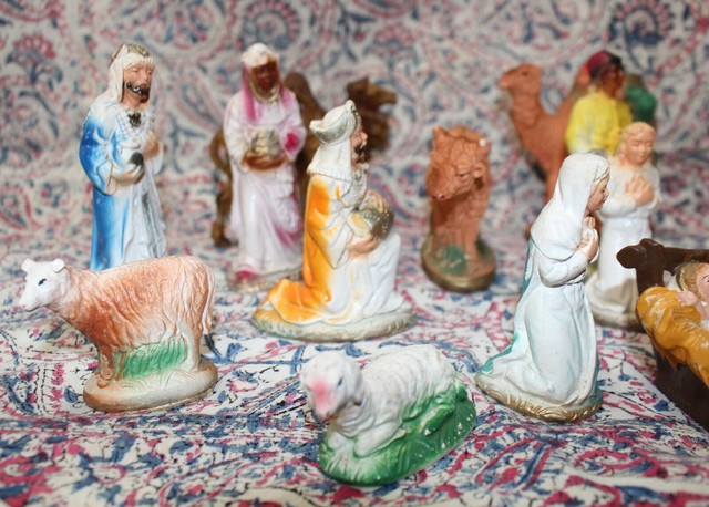 Vintage Nativity Creche Ceramic Plaster Figurines Figures 20 Pieces Italy MCM | eBay