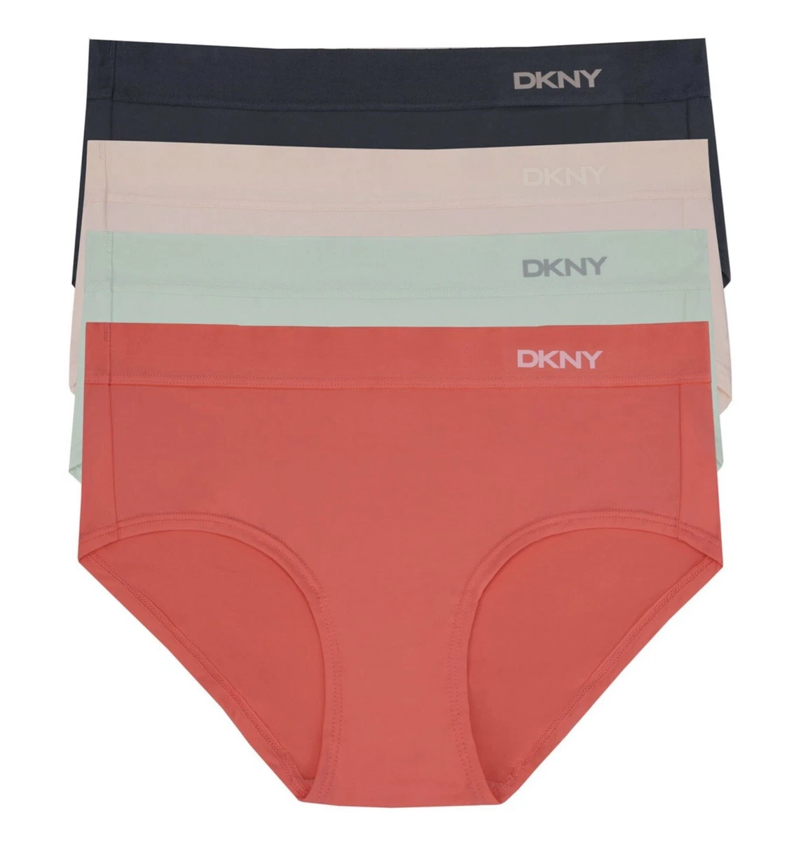 DKNY Women's 4 Pack Microfiber Hipster Underwear Small Pink, Sage, Navy Blue