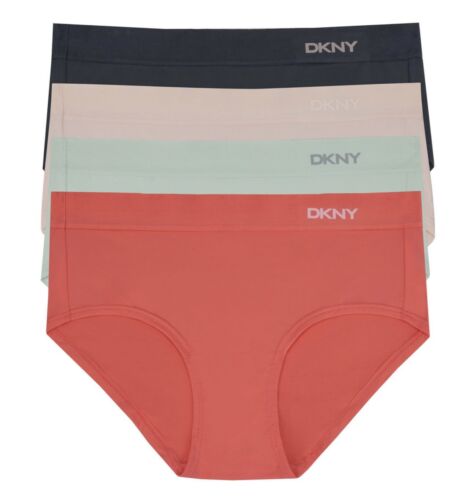 DKNY Women's 4 Pack Microfiber Hipster Underwear Large Pink, Sage, Navy Blue