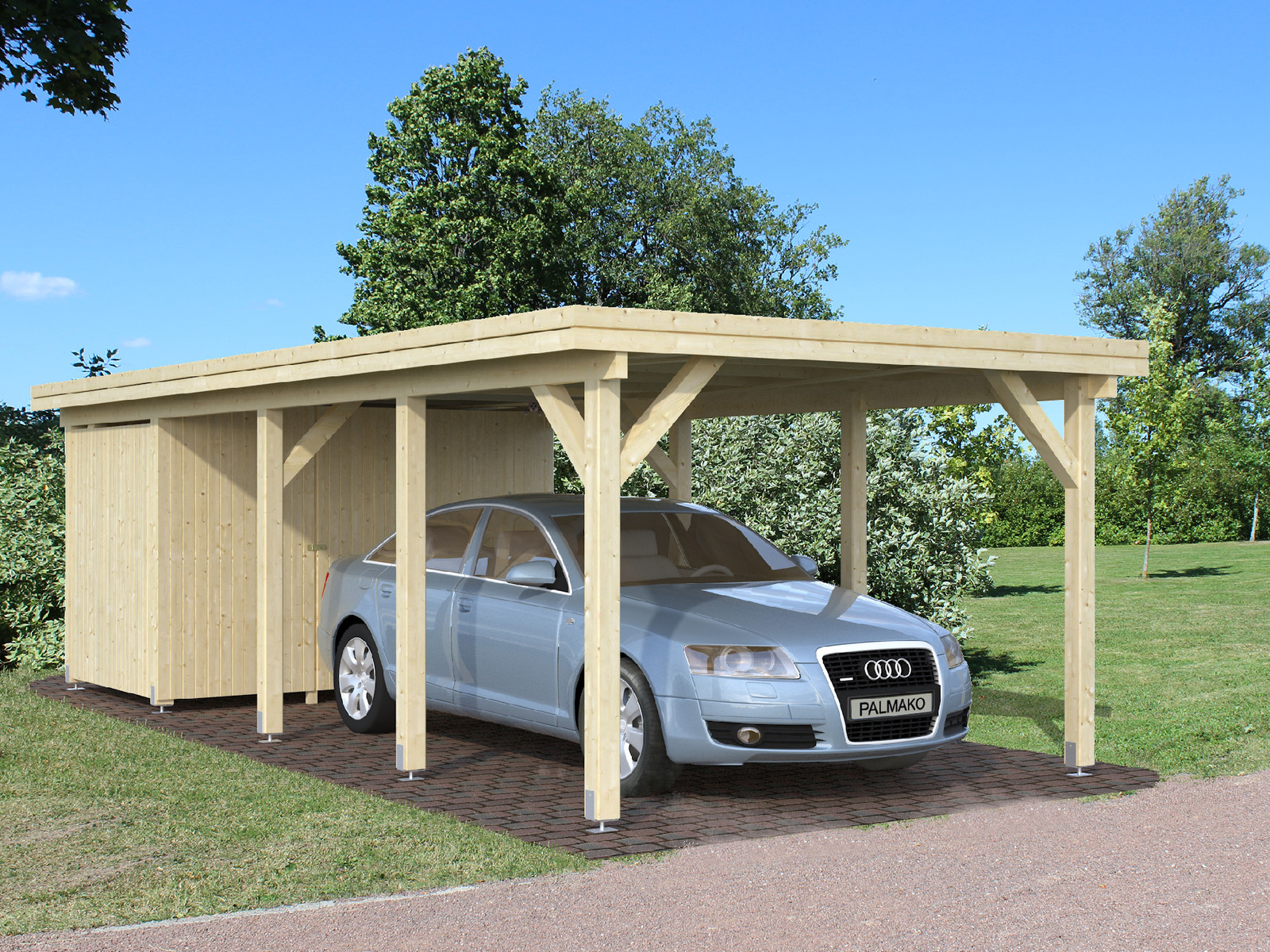 Carport mit Geräteraum Karl 2 Einzelcarport 360x762cm 12x12cm