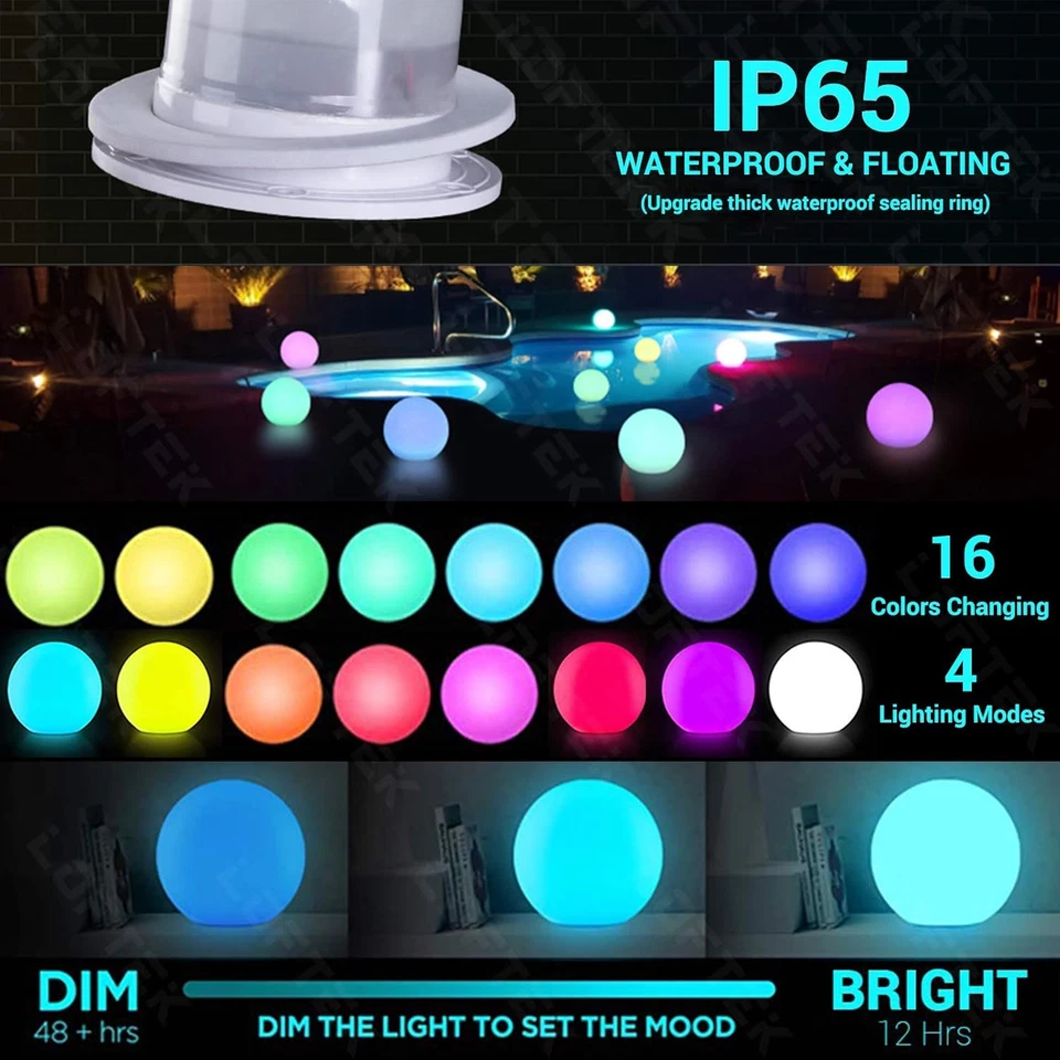 Floating LED Pool Light, RGB Globe w/ Remote & Handle, Waterproof Lamp - Image 3 of 4