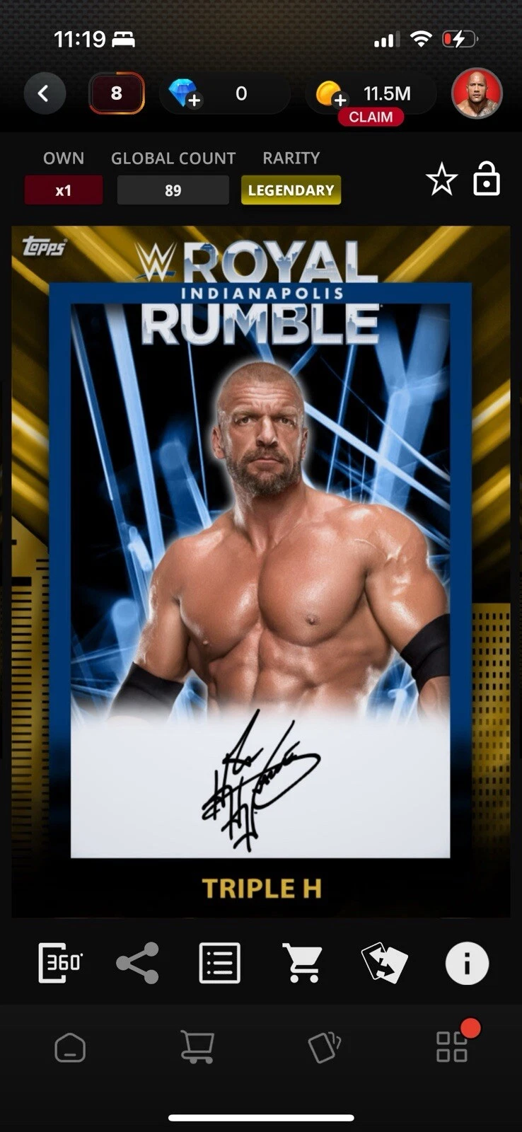 Topps WWE Slam Digital 2025 Triple H Royal Rumble Signatures LEGENDARY