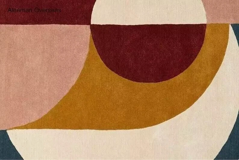 Multicolor Irregular Shape Hand Tufted 100% Wool Beautiful Area Rugs For Bedroom - Image 3 of 4