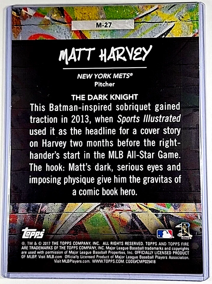 2017 Topps Fire Monikers 5x7 M-27 Matt Harvey /10 Gold 7x5 The Dark Knight Jumbo - Image 2 of 2