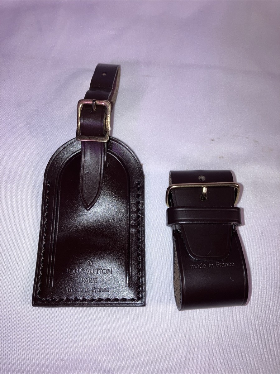 LV#2 ~ Louis Vuitton Brown Leather Luggage Tags and Straps & Poignet Louis Vuitton Leather Luggage Tag and Poignet Bracelet Set  main image 3
