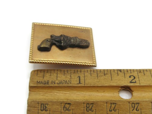 Vintage Western Bolo Tie Slide Revolver Pistol Gun Gold Tone Metal Beaded Edge - Picture 5 of 5