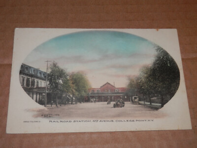 COLLEGE POINT NY - 1907-1915 ERA POSTCARD - QUEENS - RAILROAD STATION 4TH AVENUE