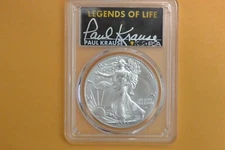 2022 $1 American Silver Eagle 1oz PCGS MS70 First Strike Paul Krause Signed