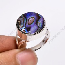 Abalone Shell Ring Rainbow Stone 925 Sterling Silver Statement Ring Gift for Her