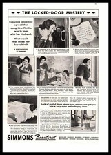 1938 Simmons Beautyrest Mattress "Locked Door Mystery" Detective Story Print Ad