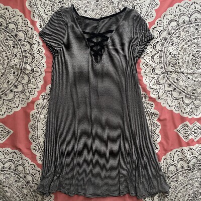 Black / White Striped Lace Up Swing Dress Small | eBay Black / White Striped Lace Up Swing Dress Small | eBay